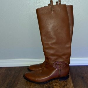 AUTHENTIC GUCCI Leather Riding Boots Calfskin Cognac